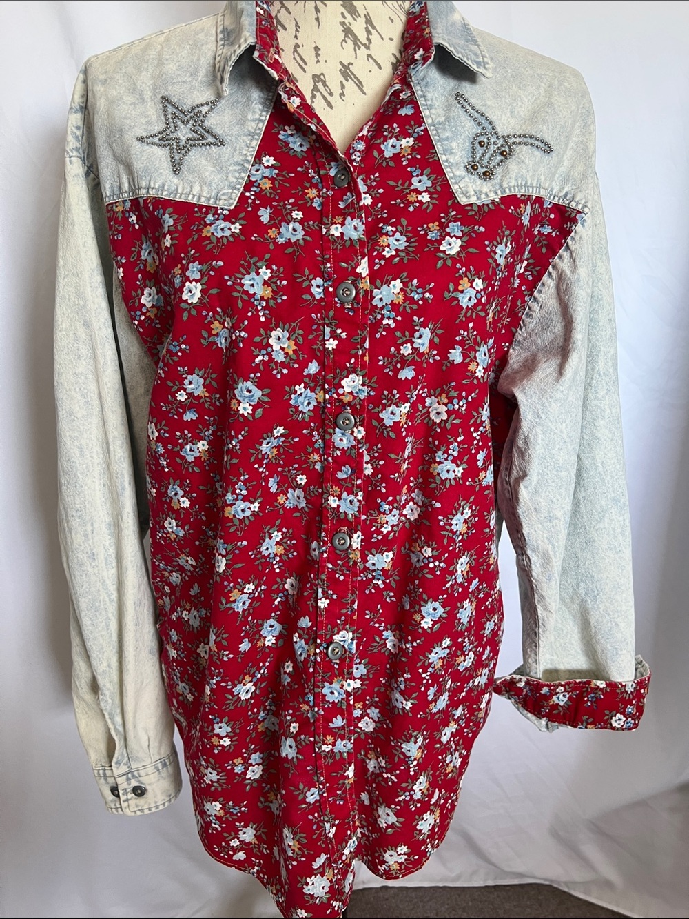 Western vintage women’s button shirt long sleeve floral 16